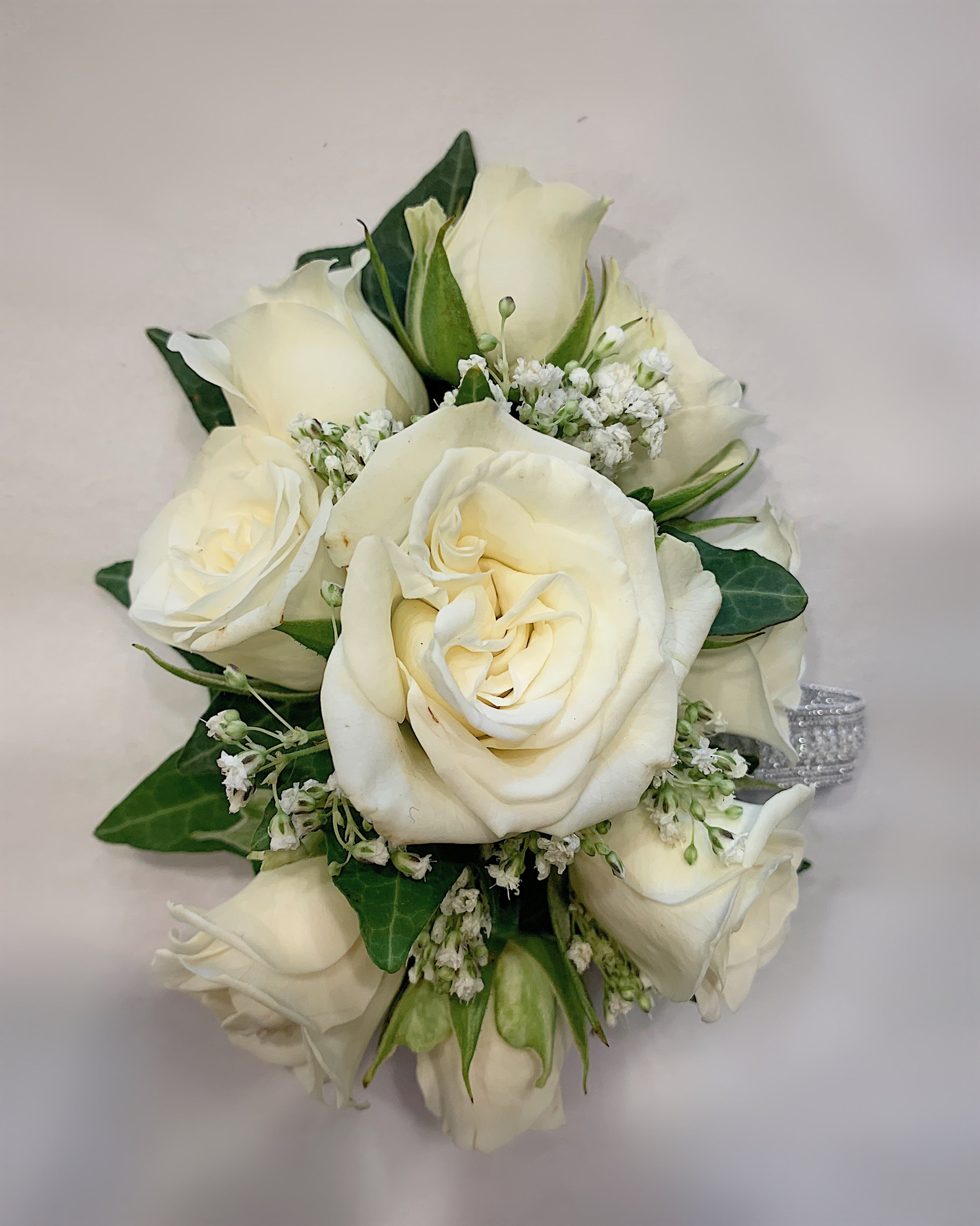 White Rose wrist corsage for high school formal